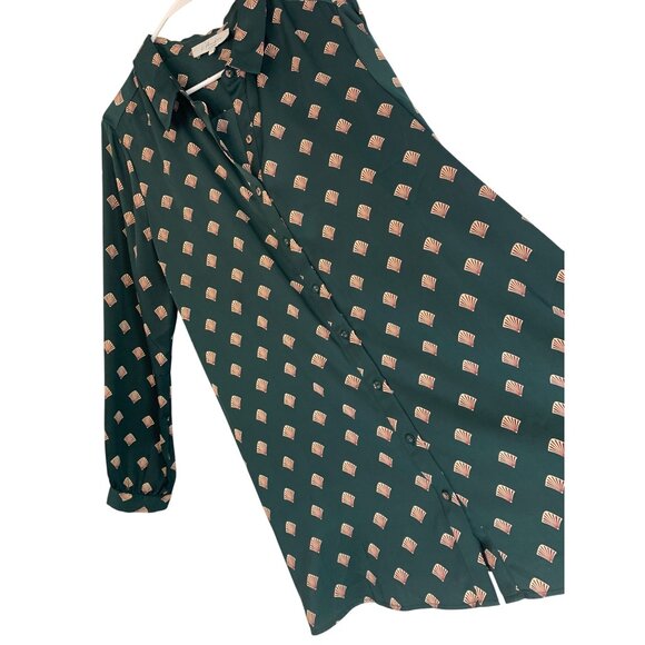 LAcademie Los Angeles Green & Red Fan Print Button-Up Shirt Dress XL RK10650 - Picture 1 of 9